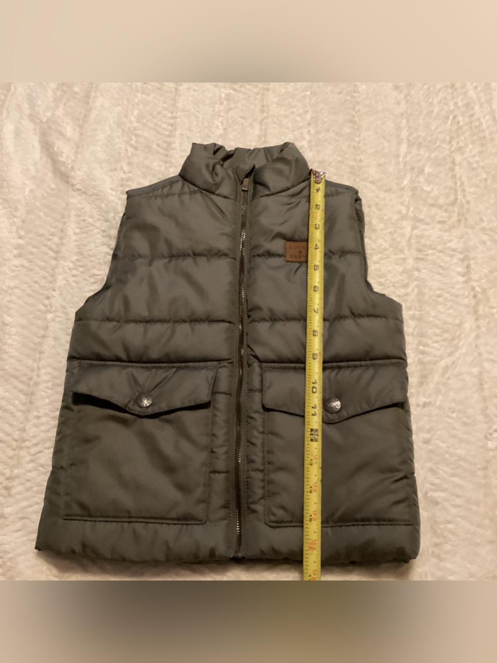 Little Boys Lucky Brand 3T Olive Green Puffer Vest Full Zip Snap Flabpocket